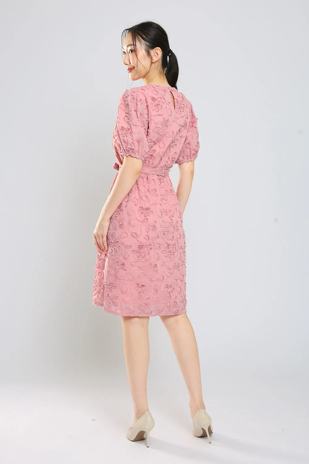 Brilynn Floral Embossed Dress in Dust Pink