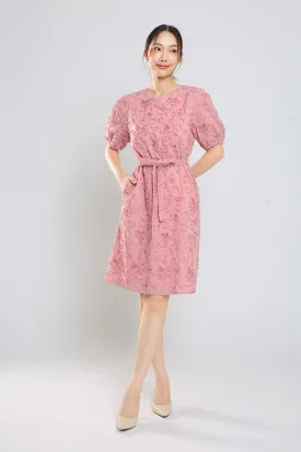 Brilynn Floral Embossed Dress in Dust Pink