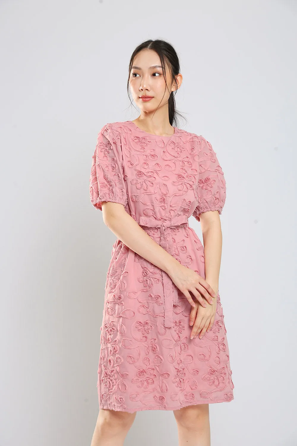 Brilynn Floral Embossed Dress in Dust Pink