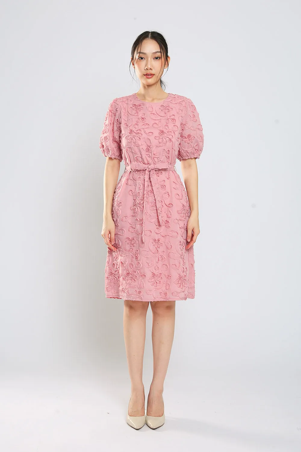 Brilynn Floral Embossed Dress in Dust Pink