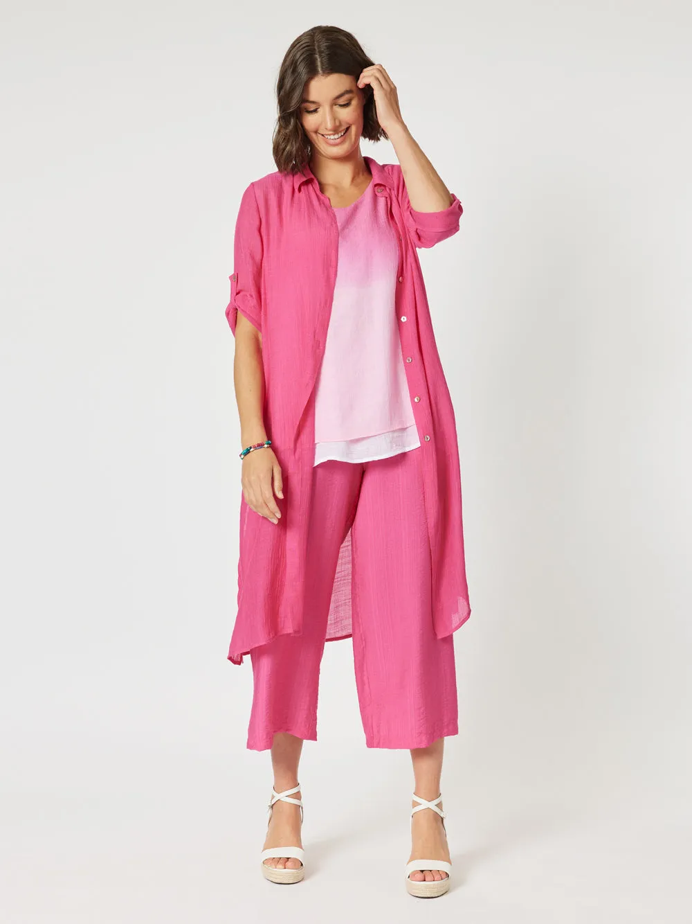 Clarity Long Duster Shirt Hot Pink