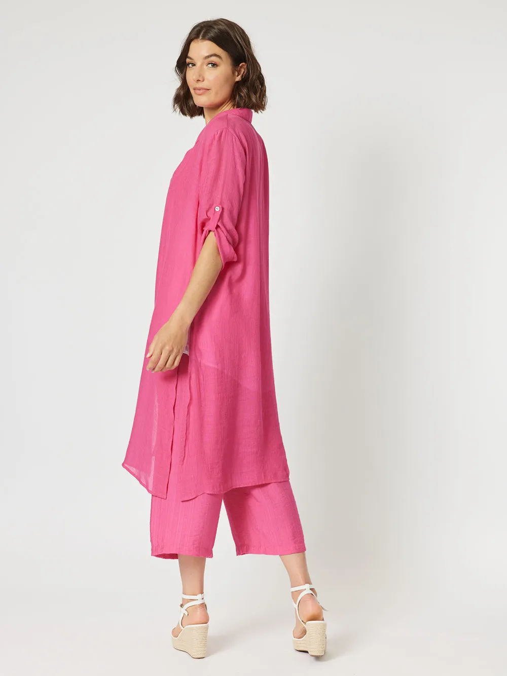 Clarity Long Duster Shirt Hot Pink