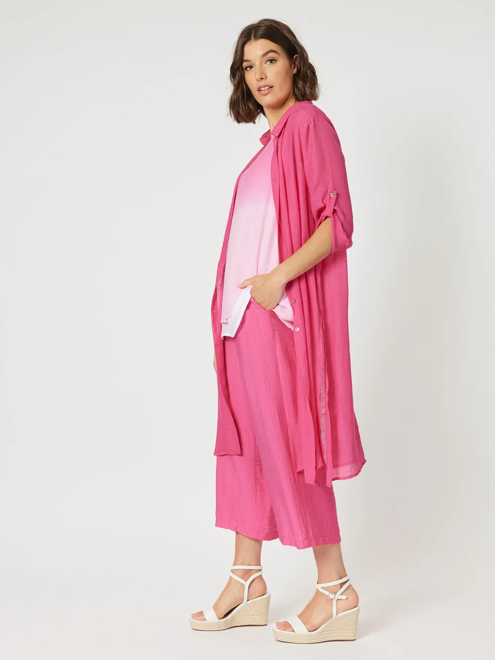 Clarity Long Duster Shirt Hot Pink