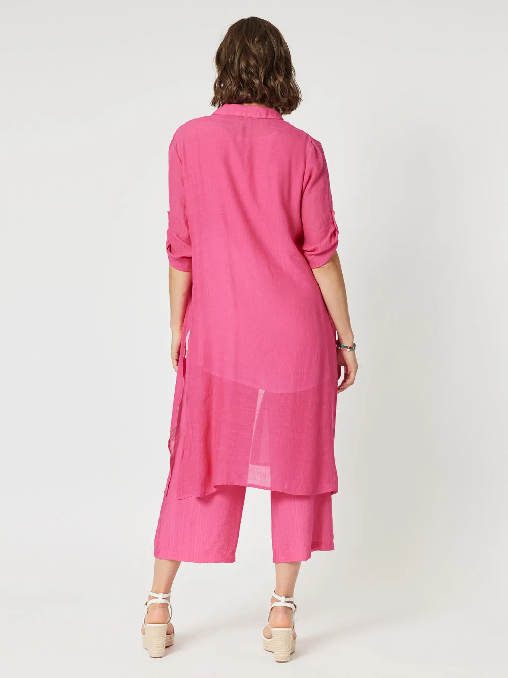 Clarity Long Duster Shirt Hot Pink