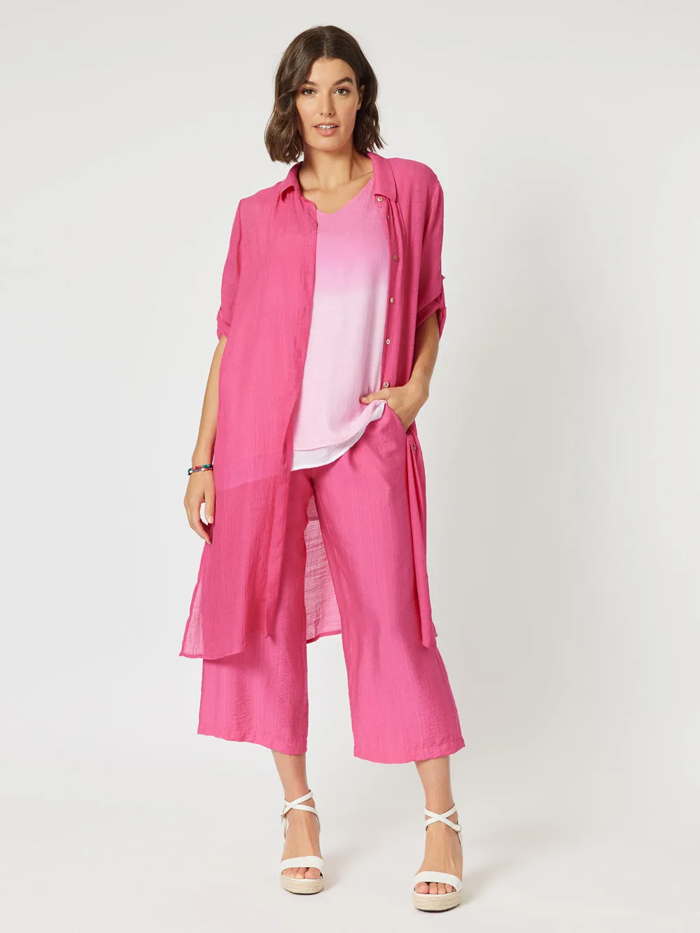 Clarity Long Duster Shirt Hot Pink