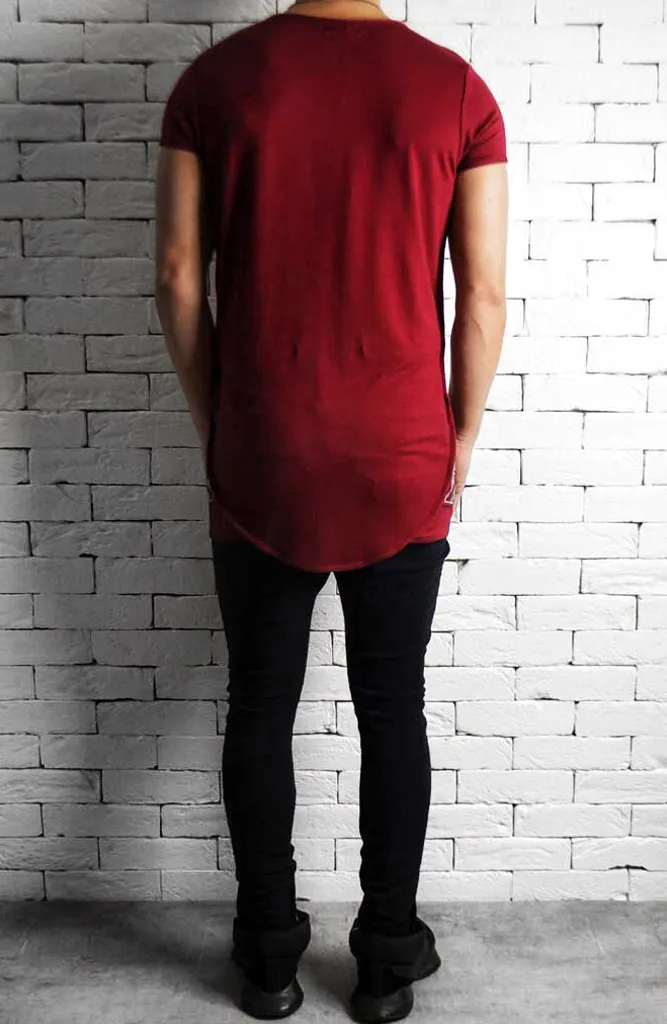 Directional Piped Short Sleeve T-Shirt - Maroon