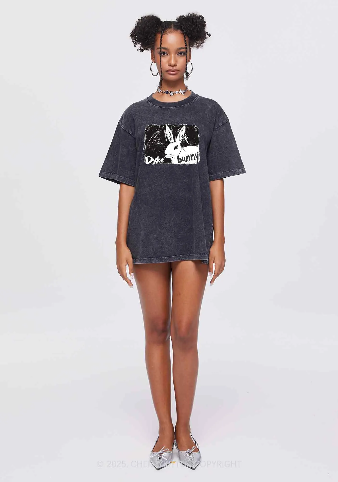Dyke Bunny Y2K Shirts Washed Tee Cherrykitten