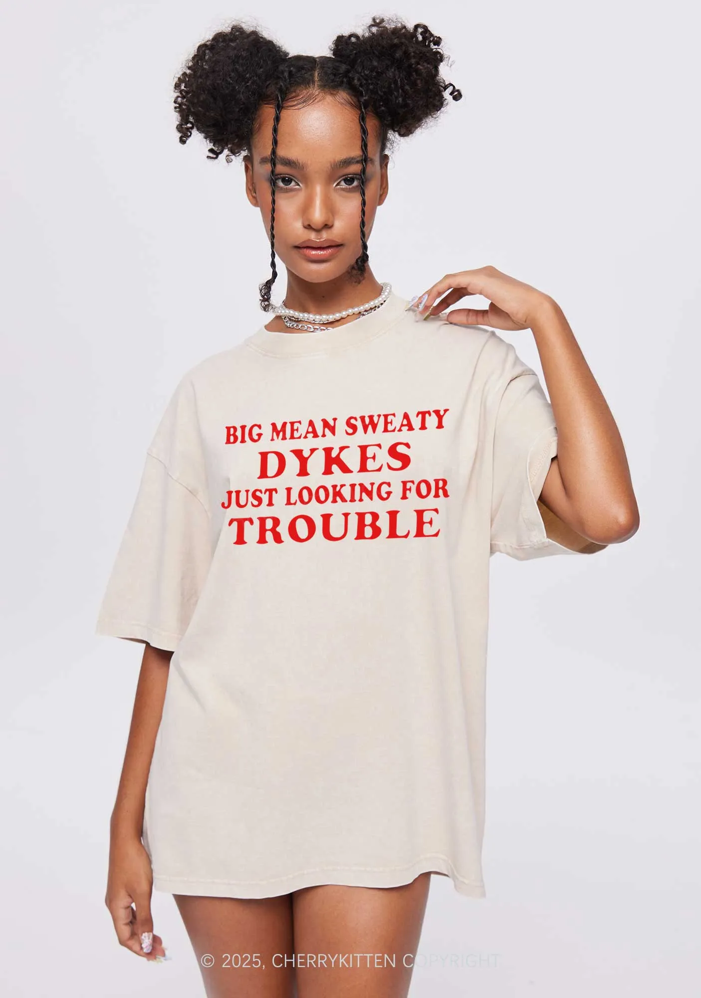Dykes Trouble Y2K Shirts Washed Tee Cherrykitten