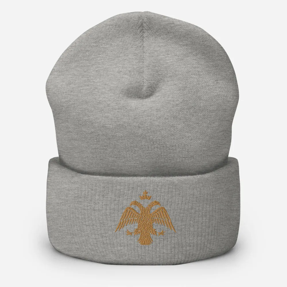Gold Byzantine Eagle Cuffed Beanie