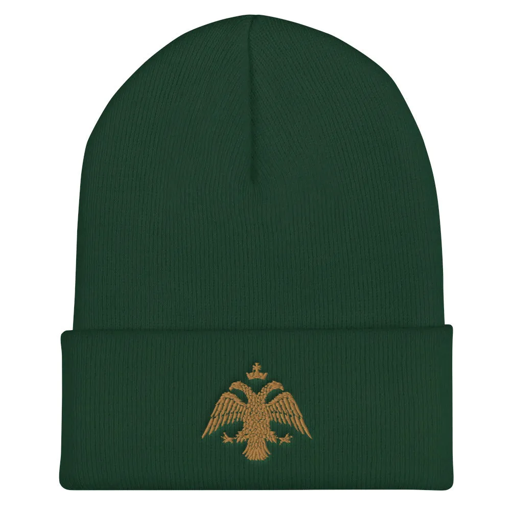 Gold Byzantine Eagle Cuffed Beanie