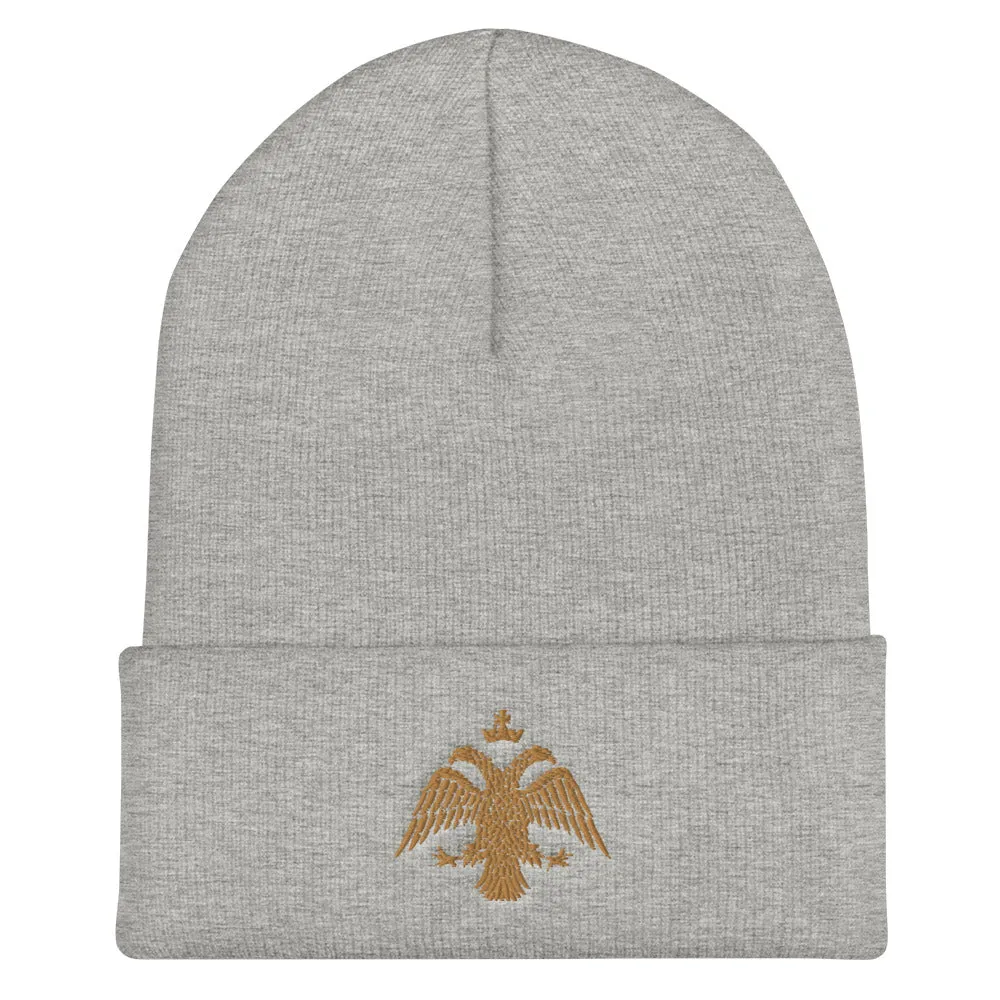 Gold Byzantine Eagle Cuffed Beanie