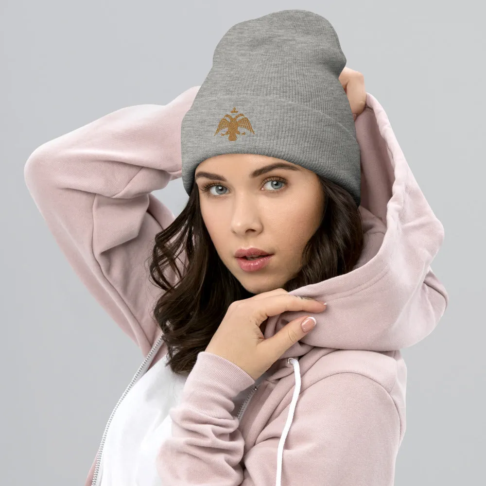 Gold Byzantine Eagle Cuffed Beanie