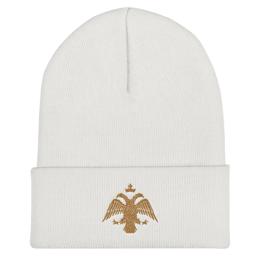 Gold Byzantine Eagle Cuffed Beanie