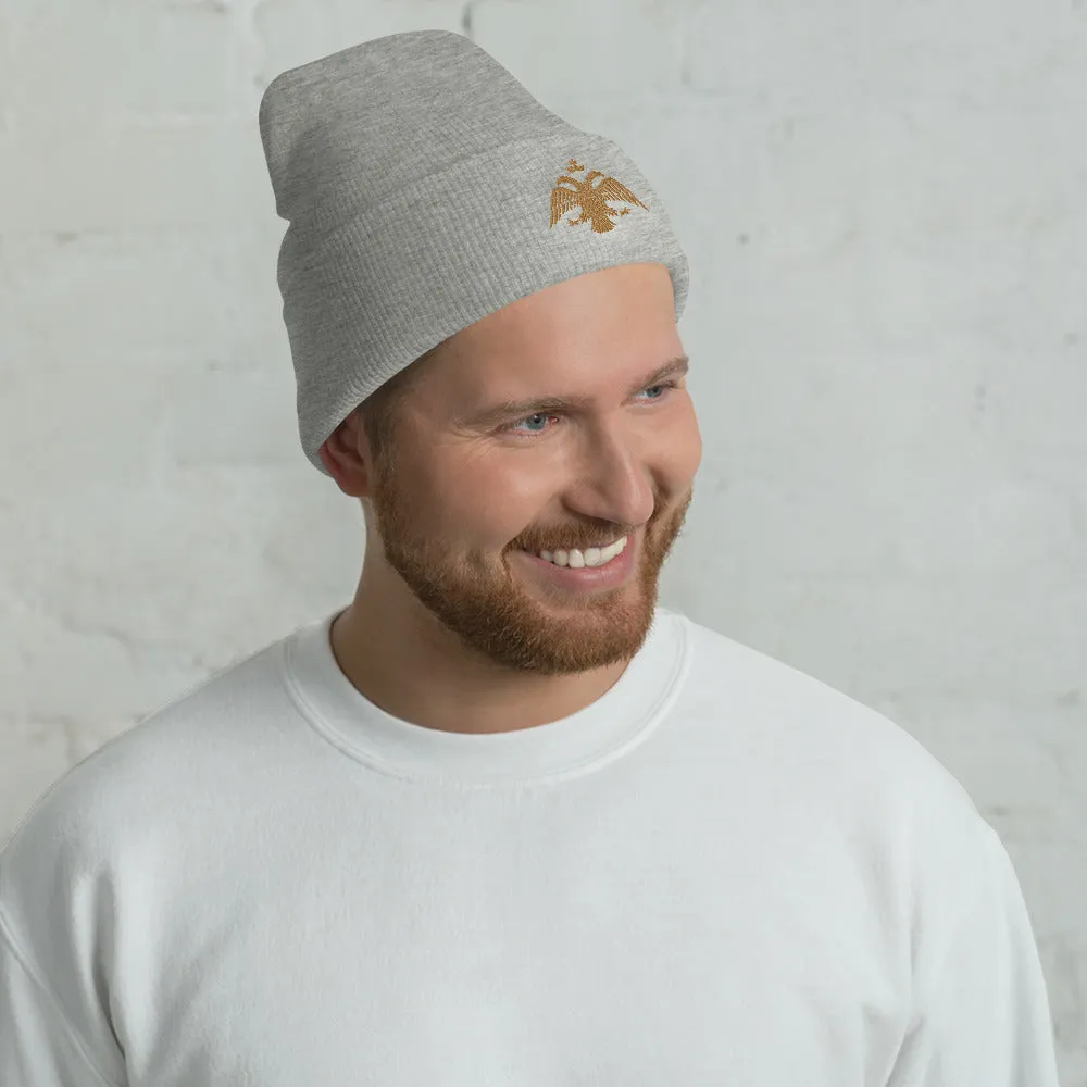 Gold Byzantine Eagle Cuffed Beanie
