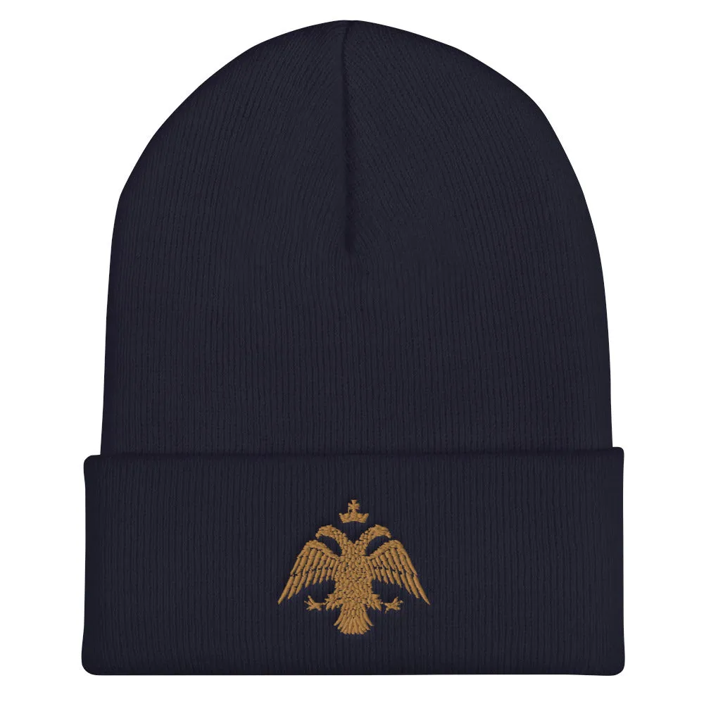 Gold Byzantine Eagle Cuffed Beanie