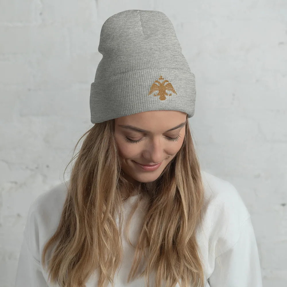 Gold Byzantine Eagle Cuffed Beanie