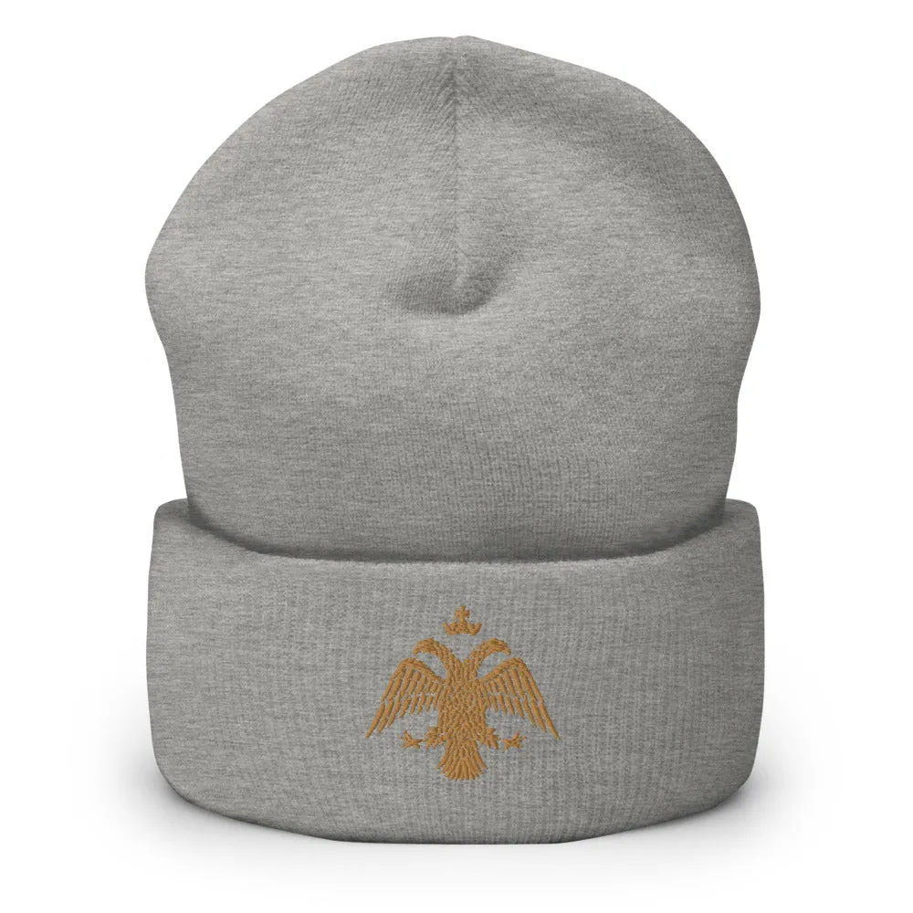 Gold Byzantine Eagle Cuffed Beanie