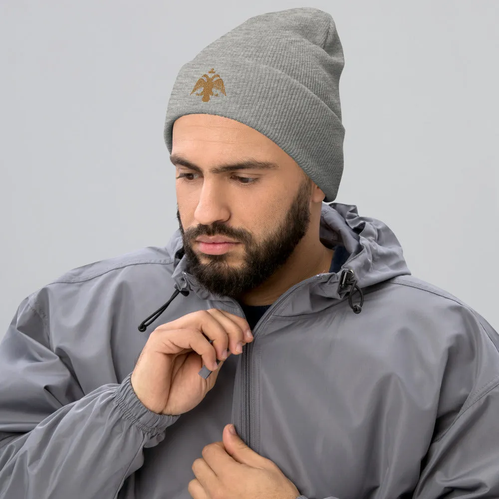 Gold Byzantine Eagle Cuffed Beanie