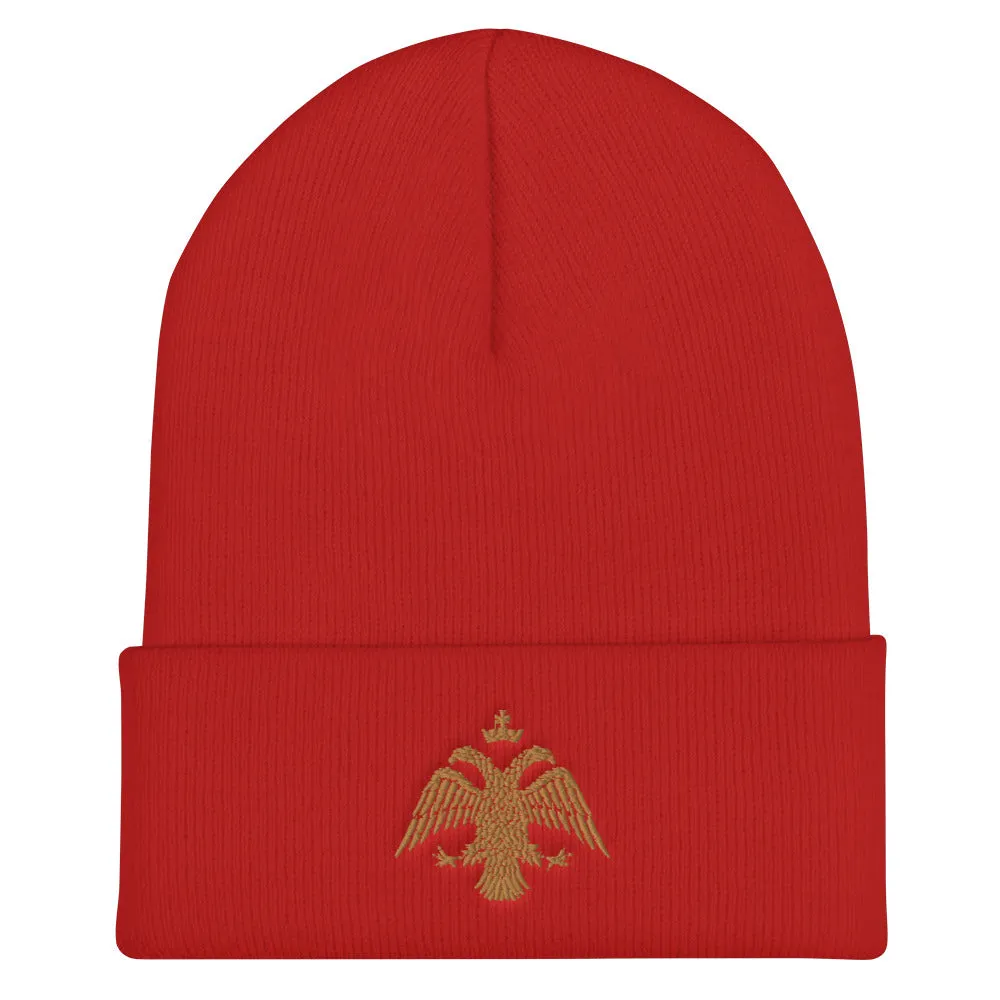 Gold Byzantine Eagle Cuffed Beanie
