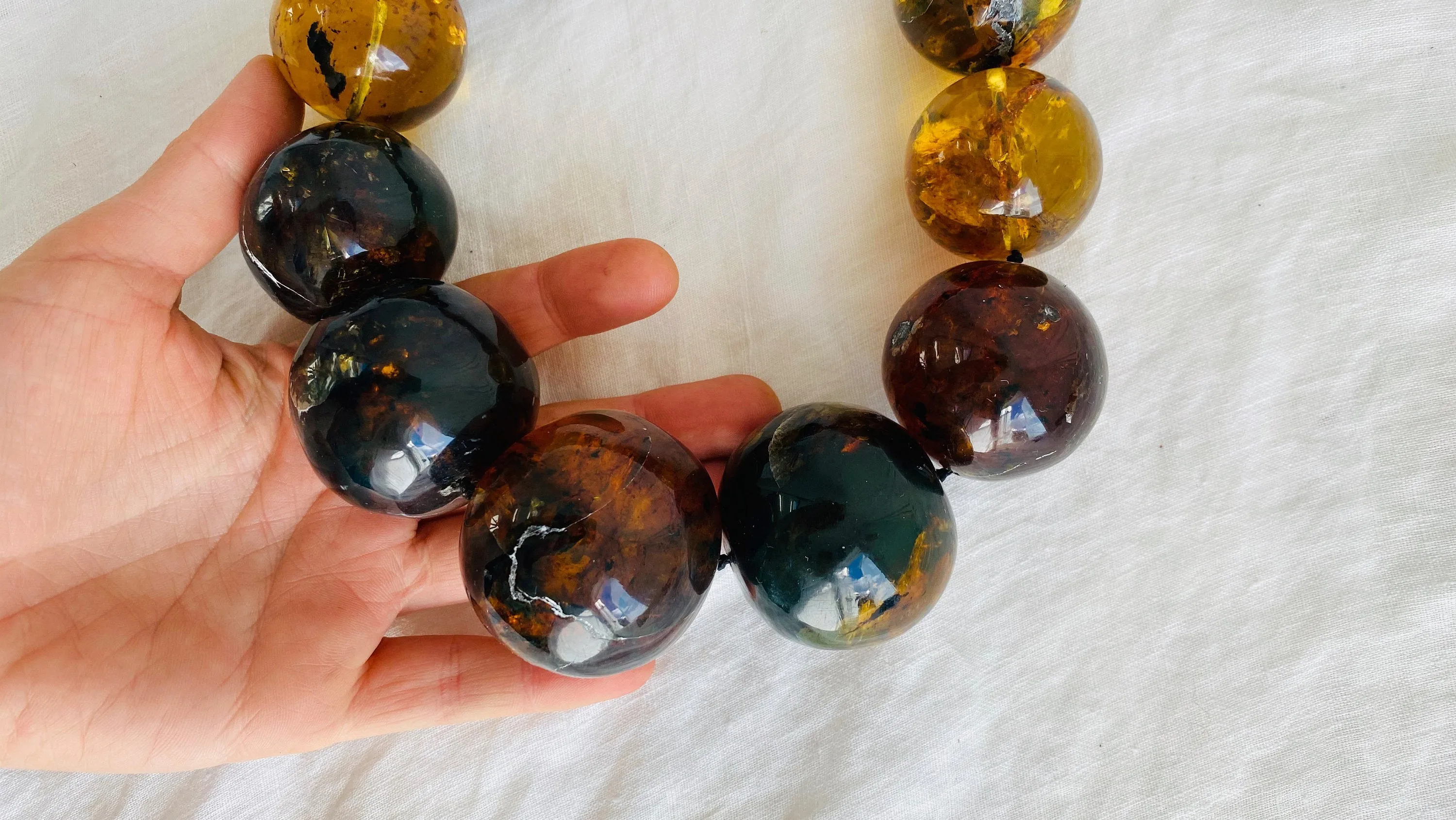 Huge Amber Beaded Necklace. Graduated. Dramatic and Gorgeous!