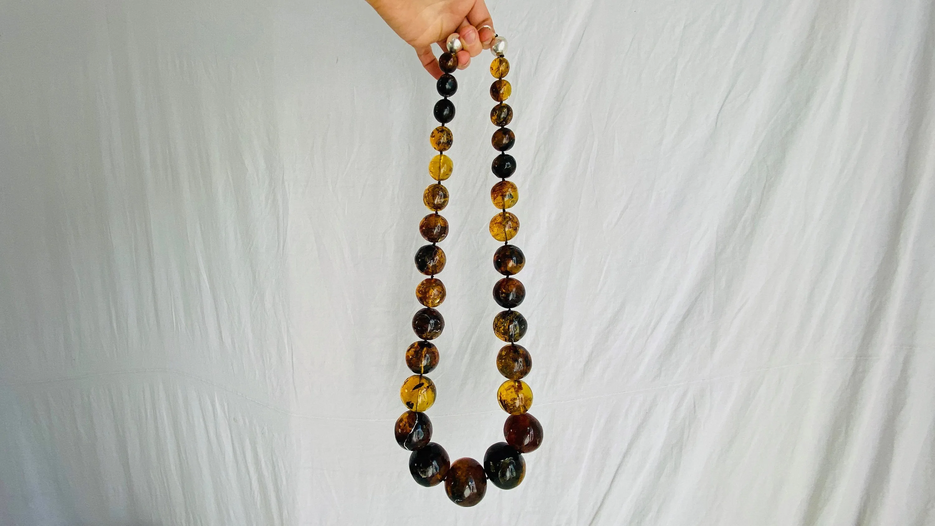 Huge Amber Beaded Necklace. Graduated. Dramatic and Gorgeous!