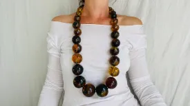 Huge Amber Beaded Necklace. Graduated. Dramatic and Gorgeous!