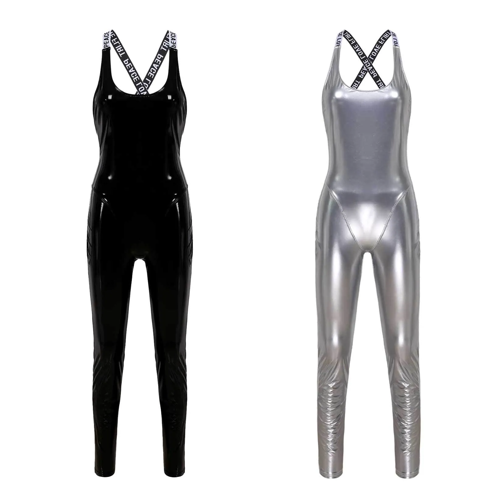 One Piece Faux Patent Leather Bodysuit