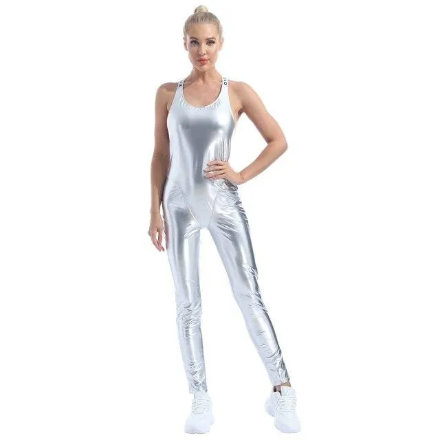 One Piece Faux Patent Leather Bodysuit