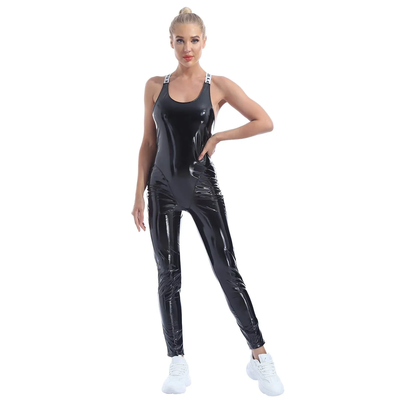 One Piece Faux Patent Leather Bodysuit