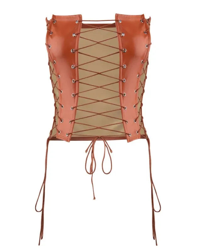 Sexy Gothic PU Leather Lace-Up Corset – Bold, Curvy Shaping with Elegance