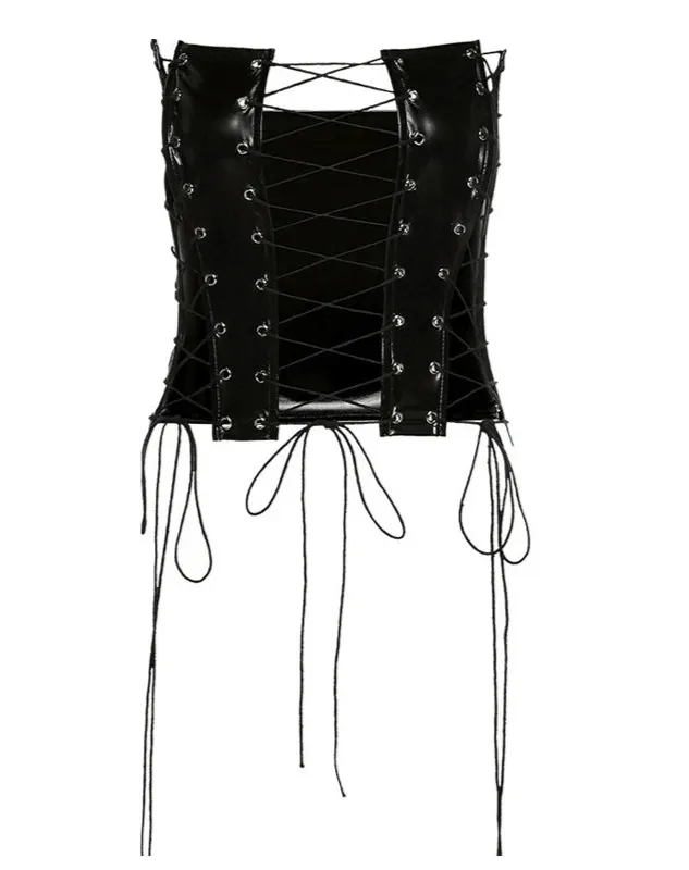 Sexy Gothic PU Leather Lace-Up Corset – Bold, Curvy Shaping with Elegance