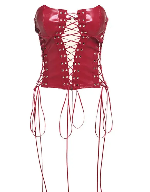 Sexy Gothic PU Leather Lace-Up Corset – Bold, Curvy Shaping with Elegance