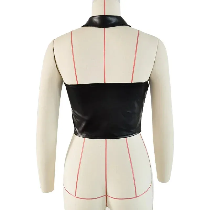 Sexy PU Imitation Leather Tank Top – Bold, Backless Cross Bandage Crop Top